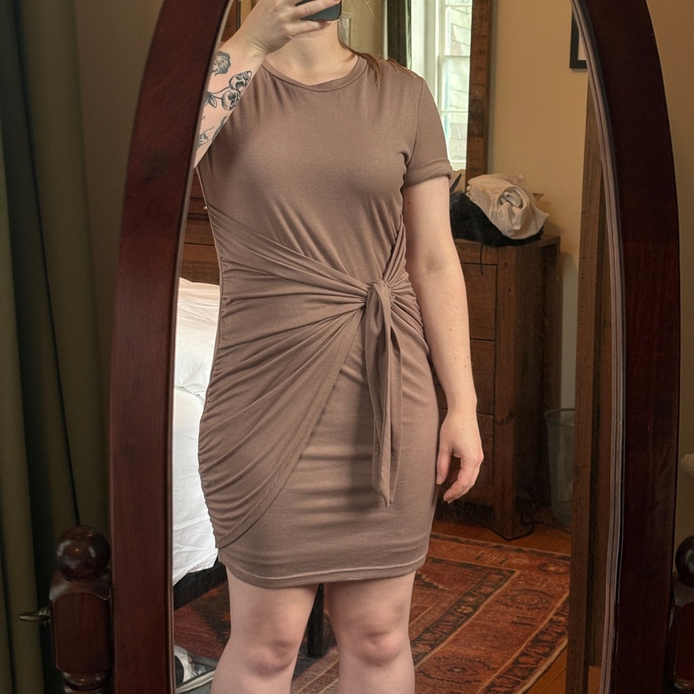 Elegant Brown Tie-Front Dress